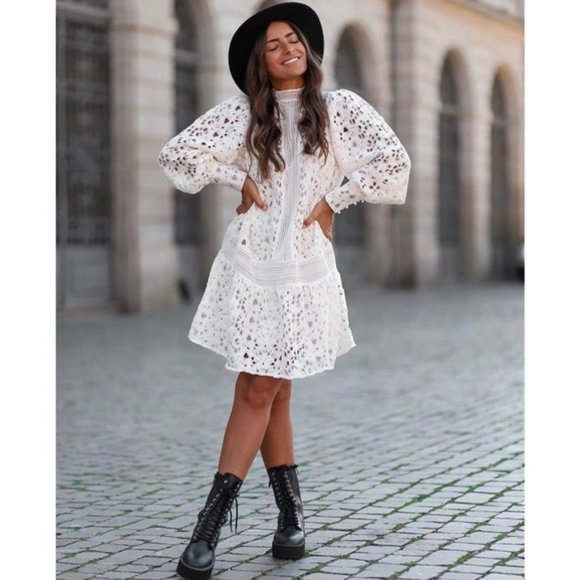 NWT H&M Openwork Lace Dress Creme Dress XS - Picture 8 of 16